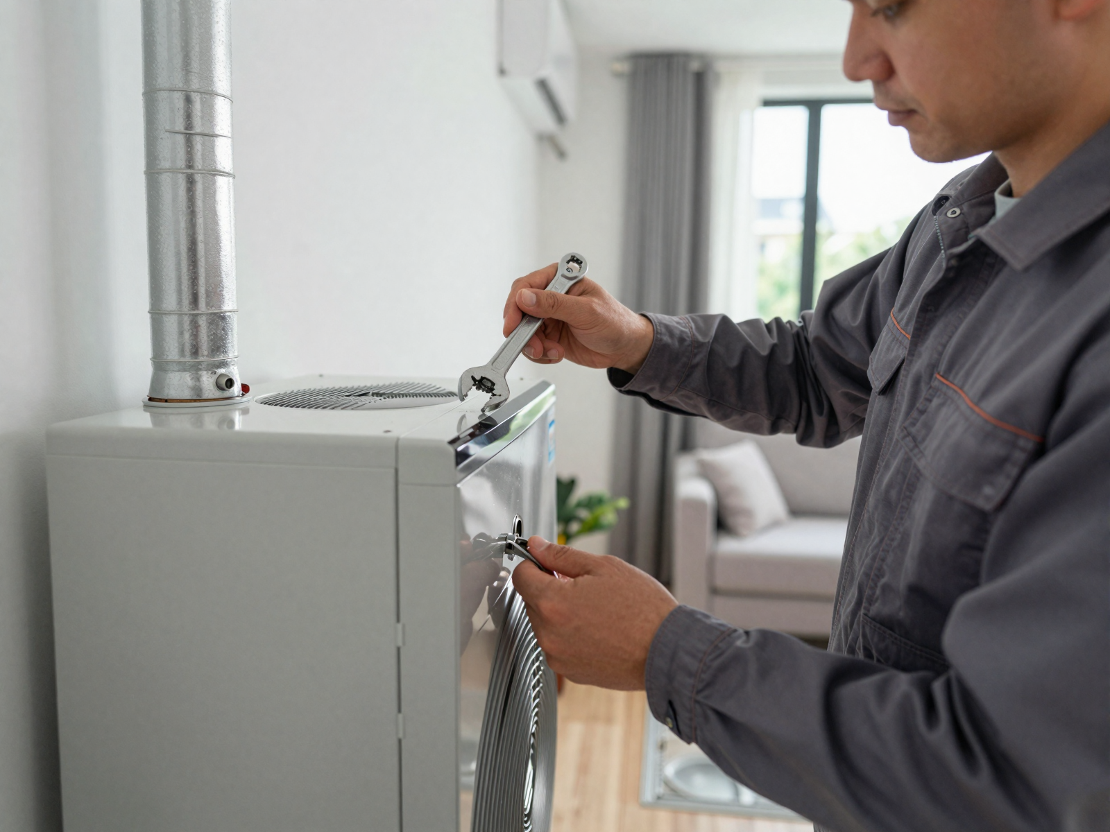 HVAC technician installing furnace